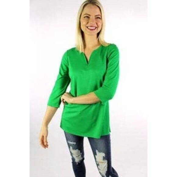 3/4 Women's Sleeve Round Neck with Slit Top Large - Picture 2 of 6